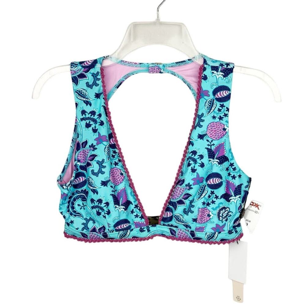 Nanette Lepore‎ Turquoise Boho Floral "Alana Apex" Triangle Bikini Swim Top Sz 4
